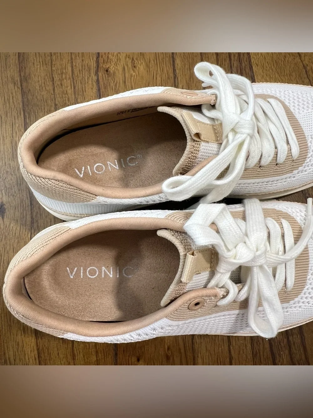 Vionic Galia Knit Casual Fashion Sneaker White Tan Size 6.5 Comfort Travel